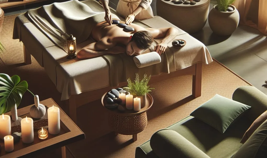Hot stone massage in a serene spa